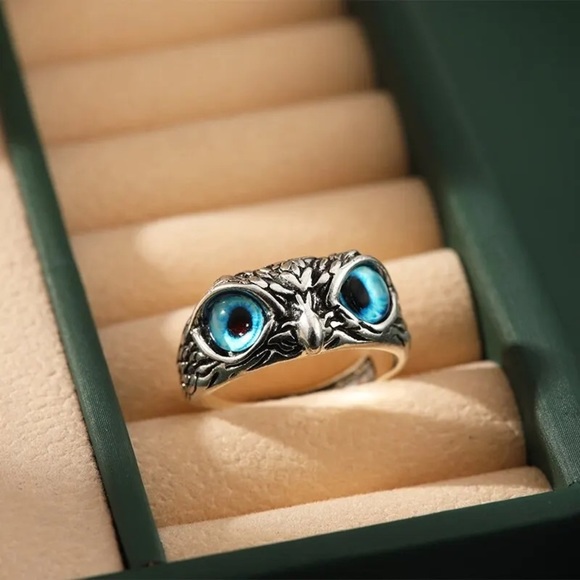 Owl Blue Eyes Adjustable Ring - Picture 5 of 6